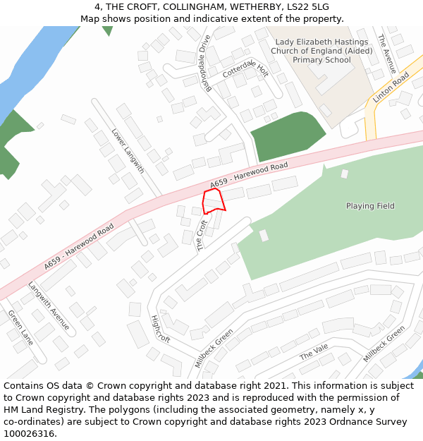 4, THE CROFT, COLLINGHAM, WETHERBY, LS22 5LG: Location map and indicative extent of plot