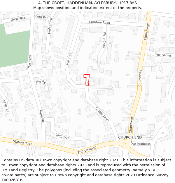 4, THE CROFT, HADDENHAM, AYLESBURY, HP17 8AS: Location map and indicative extent of plot