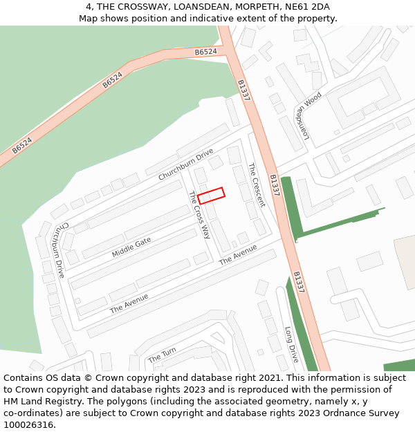 4, THE CROSSWAY, LOANSDEAN, MORPETH, NE61 2DA: Location map and indicative extent of plot