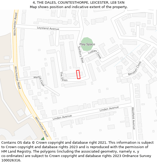 4, THE DALES, COUNTESTHORPE, LEICESTER, LE8 5XN: Location map and indicative extent of plot