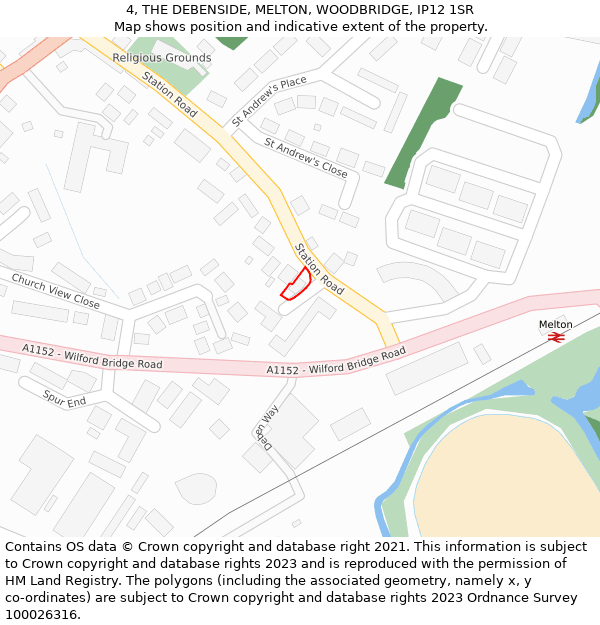 4, THE DEBENSIDE, MELTON, WOODBRIDGE, IP12 1SR: Location map and indicative extent of plot