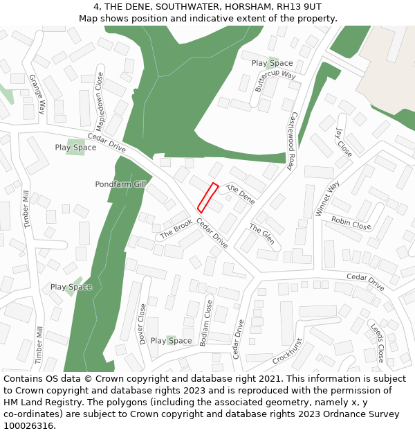 4, THE DENE, SOUTHWATER, HORSHAM, RH13 9UT: Location map and indicative extent of plot