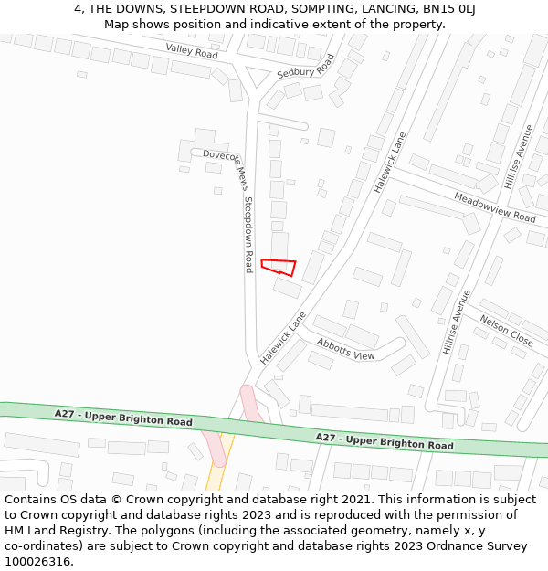 4, THE DOWNS, STEEPDOWN ROAD, SOMPTING, LANCING, BN15 0LJ: Location map and indicative extent of plot