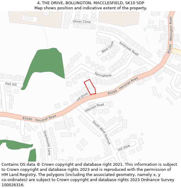 4, THE DRIVE, BOLLINGTON, MACCLESFIELD, SK10 5DP: Location map and indicative extent of plot