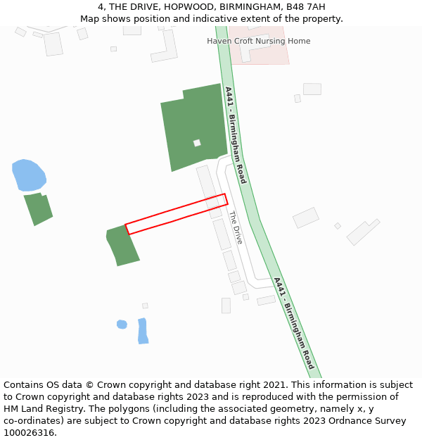 4, THE DRIVE, HOPWOOD, BIRMINGHAM, B48 7AH: Location map and indicative extent of plot