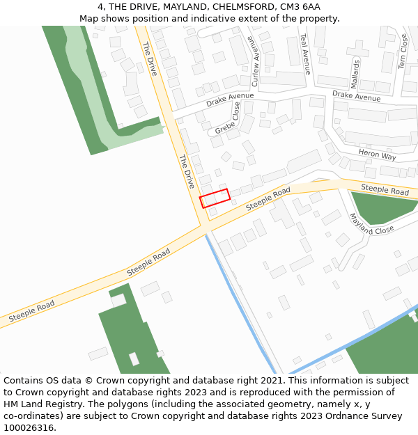 4, THE DRIVE, MAYLAND, CHELMSFORD, CM3 6AA: Location map and indicative extent of plot