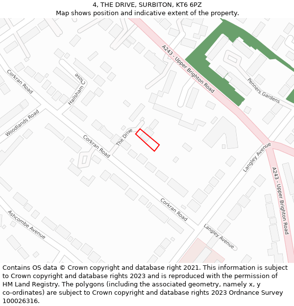 4, THE DRIVE, SURBITON, KT6 6PZ: Location map and indicative extent of plot