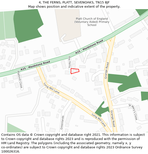 4, THE FERNS, PLATT, SEVENOAKS, TN15 8JF: Location map and indicative extent of plot