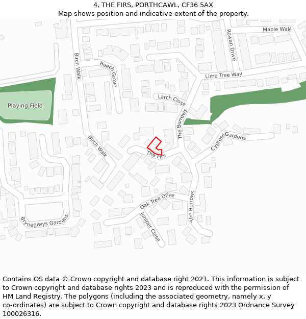 4, THE FIRS, PORTHCAWL, CF36 5AX: Location map and indicative extent of plot
