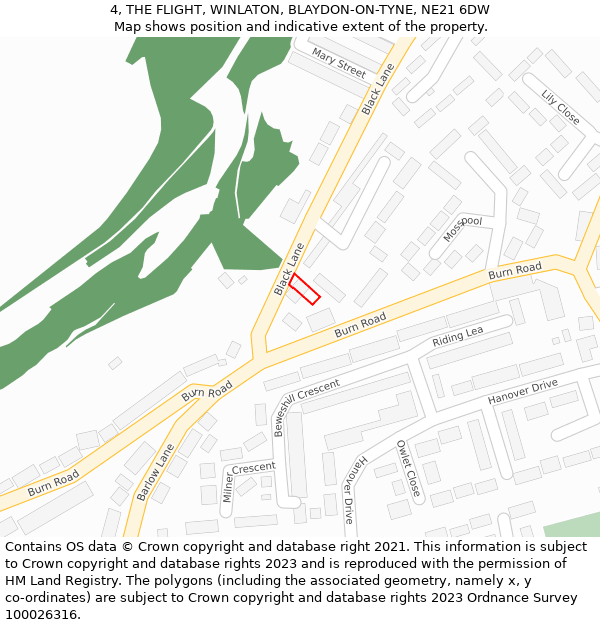 4, THE FLIGHT, WINLATON, BLAYDON-ON-TYNE, NE21 6DW: Location map and indicative extent of plot