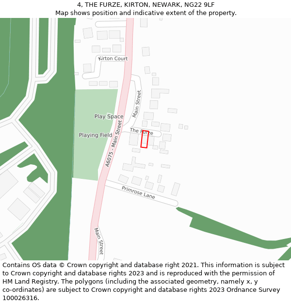 4, THE FURZE, KIRTON, NEWARK, NG22 9LF: Location map and indicative extent of plot