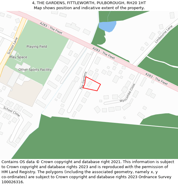 4, THE GARDENS, FITTLEWORTH, PULBOROUGH, RH20 1HT: Location map and indicative extent of plot