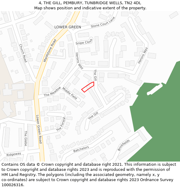 4, THE GILL, PEMBURY, TUNBRIDGE WELLS, TN2 4DL: Location map and indicative extent of plot