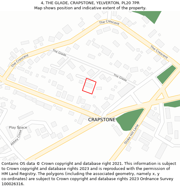 4, THE GLADE, CRAPSTONE, YELVERTON, PL20 7PR: Location map and indicative extent of plot