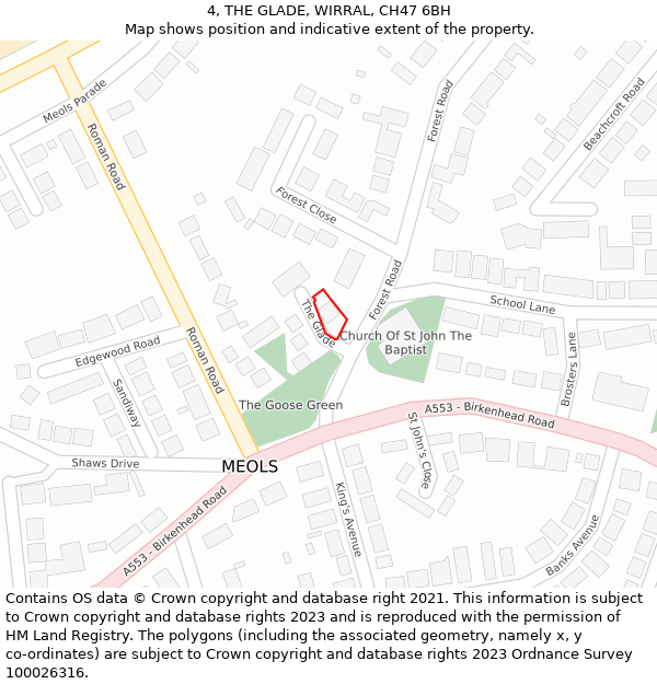 4, THE GLADE, WIRRAL, CH47 6BH: Location map and indicative extent of plot