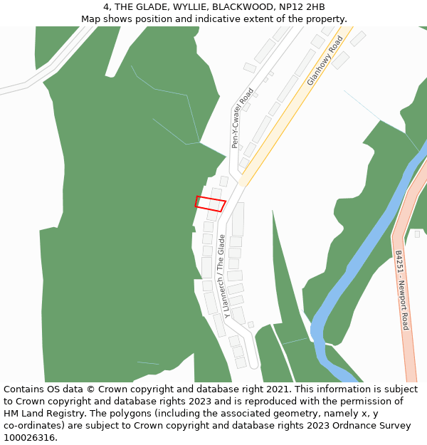 4, THE GLADE, WYLLIE, BLACKWOOD, NP12 2HB: Location map and indicative extent of plot