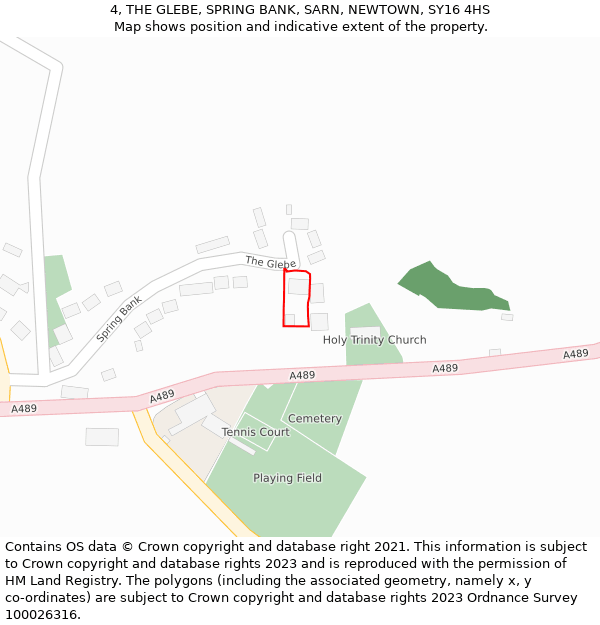 4, THE GLEBE, SPRING BANK, SARN, NEWTOWN, SY16 4HS: Location map and indicative extent of plot