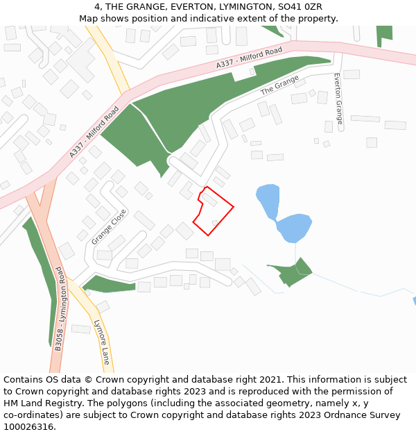 4, THE GRANGE, EVERTON, LYMINGTON, SO41 0ZR: Location map and indicative extent of plot