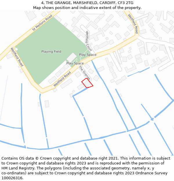 4, THE GRANGE, MARSHFIELD, CARDIFF, CF3 2TG: Location map and indicative extent of plot