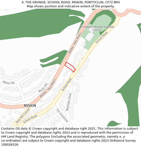 4, THE GRANGE, SCHOOL ROAD, MISKIN, PONTYCLUN, CF72 8PH: Location map and indicative extent of plot