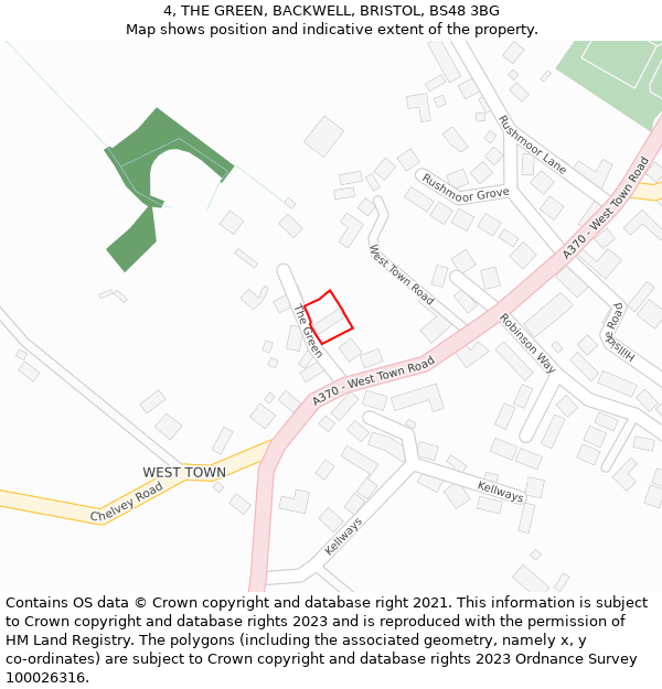 4, THE GREEN, BACKWELL, BRISTOL, BS48 3BG: Location map and indicative extent of plot