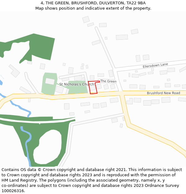 4, THE GREEN, BRUSHFORD, DULVERTON, TA22 9BA: Location map and indicative extent of plot