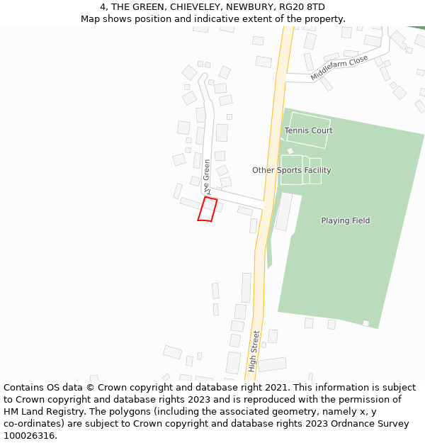 4, THE GREEN, CHIEVELEY, NEWBURY, RG20 8TD: Location map and indicative extent of plot