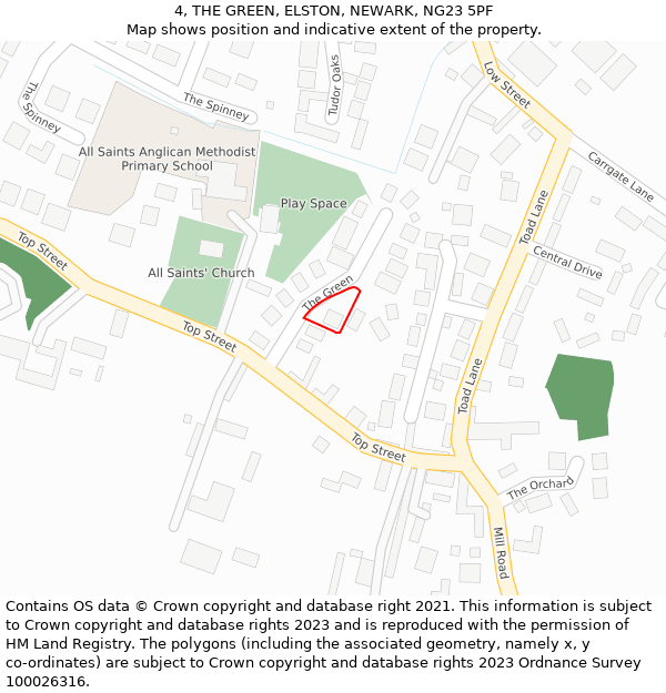 4, THE GREEN, ELSTON, NEWARK, NG23 5PF: Location map and indicative extent of plot