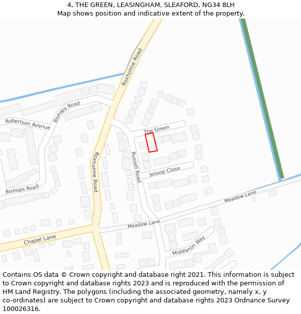 4, THE GREEN, LEASINGHAM, SLEAFORD, NG34 8LH: Location map and indicative extent of plot