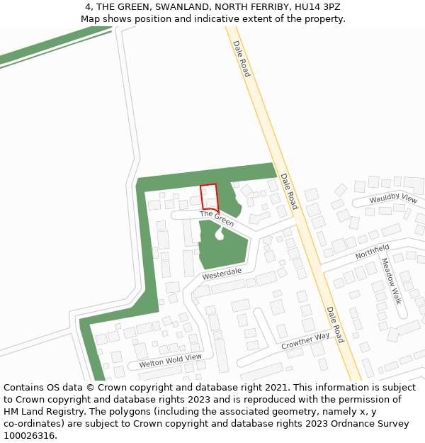 4, THE GREEN, SWANLAND, NORTH FERRIBY, HU14 3PZ: Location map and indicative extent of plot