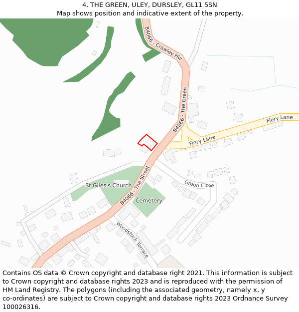 4, THE GREEN, ULEY, DURSLEY, GL11 5SN: Location map and indicative extent of plot