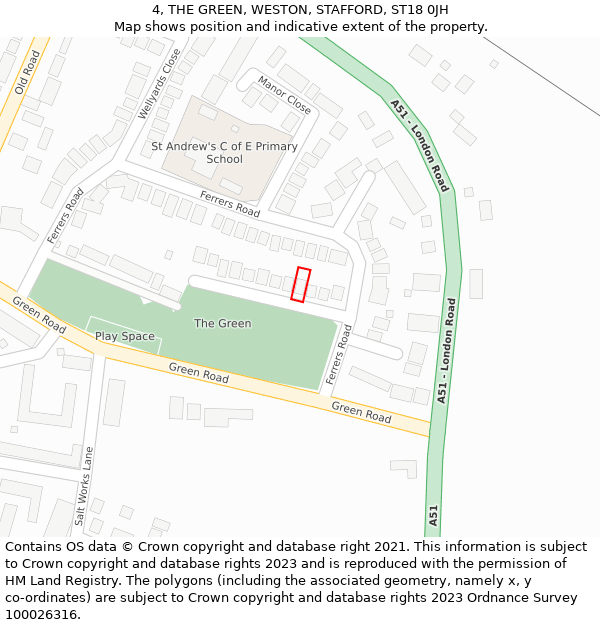 4, THE GREEN, WESTON, STAFFORD, ST18 0JH: Location map and indicative extent of plot