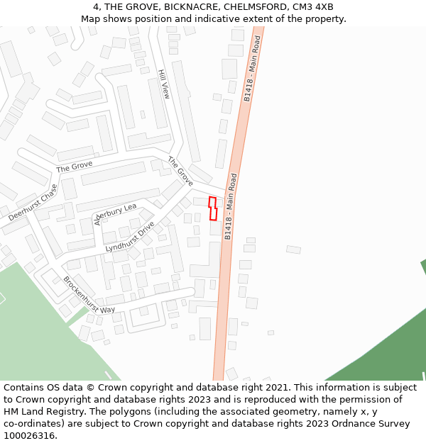 4, THE GROVE, BICKNACRE, CHELMSFORD, CM3 4XB: Location map and indicative extent of plot