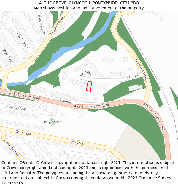 4, THE GROVE, GLYNCOCH, PONTYPRIDD, CF37 3BQ: Location map and indicative extent of plot
