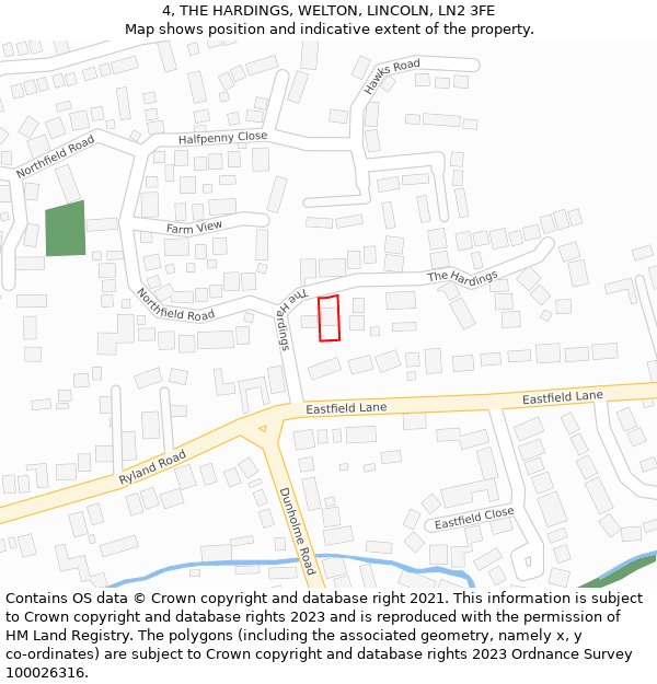 4, THE HARDINGS, WELTON, LINCOLN, LN2 3FE: Location map and indicative extent of plot
