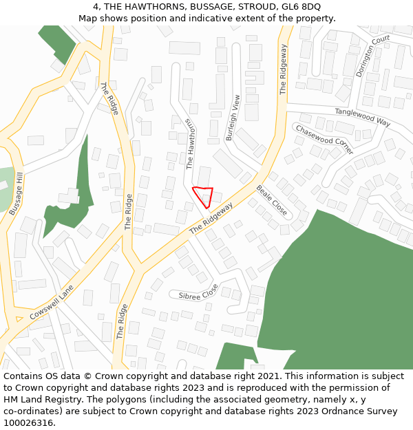 4, THE HAWTHORNS, BUSSAGE, STROUD, GL6 8DQ: Location map and indicative extent of plot