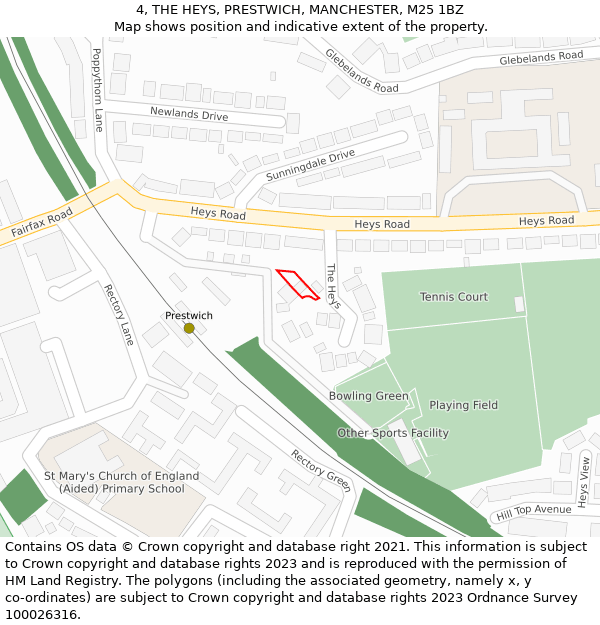 4, THE HEYS, PRESTWICH, MANCHESTER, M25 1BZ: Location map and indicative extent of plot