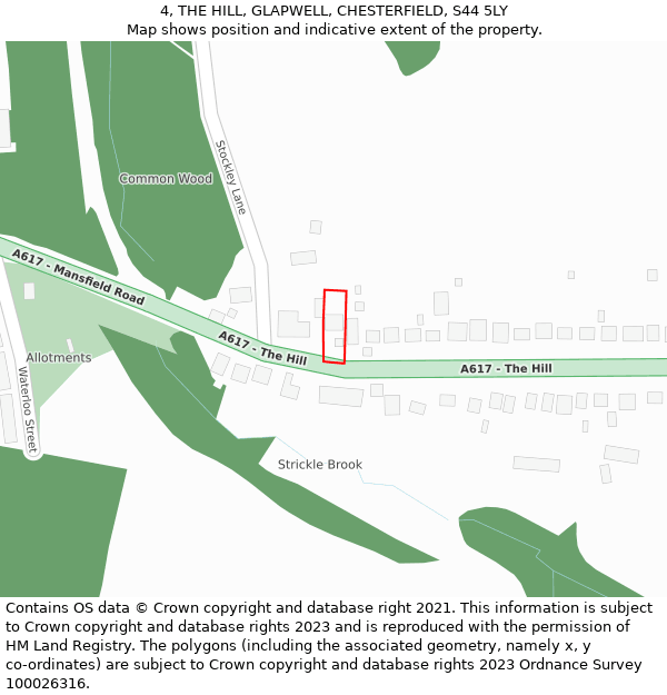 4, THE HILL, GLAPWELL, CHESTERFIELD, S44 5LY: Location map and indicative extent of plot