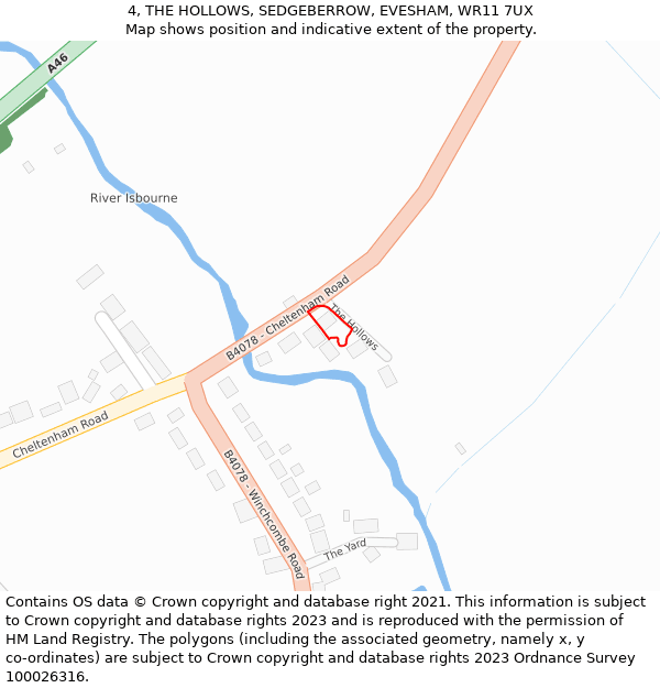 4, THE HOLLOWS, SEDGEBERROW, EVESHAM, WR11 7UX: Location map and indicative extent of plot