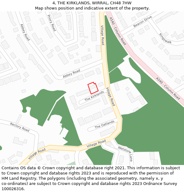 4, THE KIRKLANDS, WIRRAL, CH48 7HW: Location map and indicative extent of plot