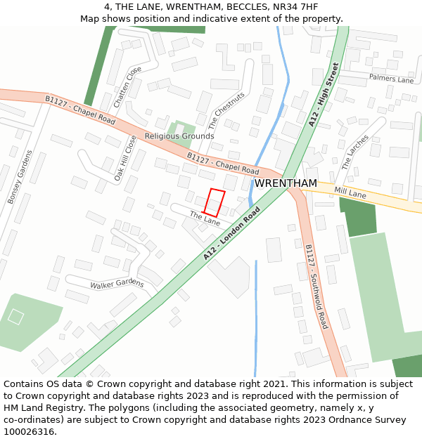 4, THE LANE, WRENTHAM, BECCLES, NR34 7HF: Location map and indicative extent of plot