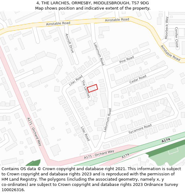 4, THE LARCHES, ORMESBY, MIDDLESBROUGH, TS7 9DG: Location map and indicative extent of plot