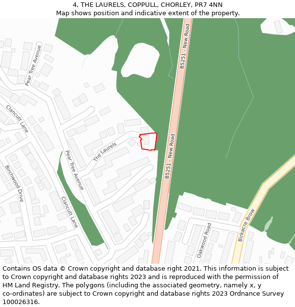 4, THE LAURELS, COPPULL, CHORLEY, PR7 4NN: Location map and indicative extent of plot