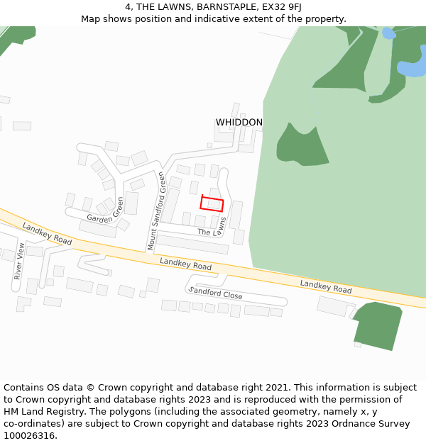 4, THE LAWNS, BARNSTAPLE, EX32 9FJ: Location map and indicative extent of plot