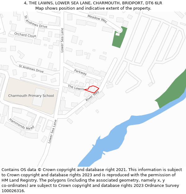 4, THE LAWNS, LOWER SEA LANE, CHARMOUTH, BRIDPORT, DT6 6LR: Location map and indicative extent of plot