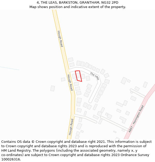 4, THE LEAS, BARKSTON, GRANTHAM, NG32 2PD: Location map and indicative extent of plot