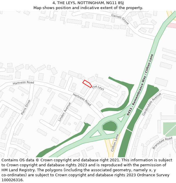 4, THE LEYS, NOTTINGHAM, NG11 8SJ: Location map and indicative extent of plot