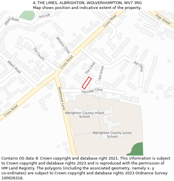 4, THE LIMES, ALBRIGHTON, WOLVERHAMPTON, WV7 3RG: Location map and indicative extent of plot