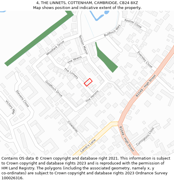 4, THE LINNETS, COTTENHAM, CAMBRIDGE, CB24 8XZ: Location map and indicative extent of plot