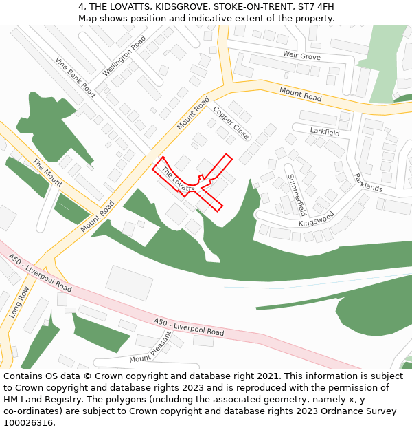 4, THE LOVATTS, KIDSGROVE, STOKE-ON-TRENT, ST7 4FH: Location map and indicative extent of plot